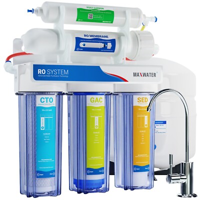 5 Stage Residential Drinking Reverse Osmosis System Max Water USA RO Filters
