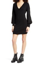 NWT Lulus Women Cozy V-Neck Long Sleeve Sweater Minidress Black Size M $110 X211