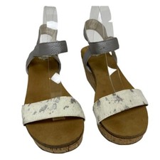 Yellow Box Gabriella Hook Loop Wedge Sandals sz 11 White Silver Leather