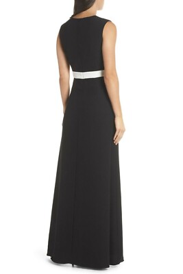 ML MONIQUE LHUILLIER Black White V-Neck Side Ruffle High Slit Crepe Maxi  Gown 6 | eBay