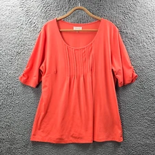 Capture Wiomens Blouse Top Size XL Orange Stretch Knit Short Sleeve Scoop Neck
