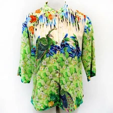 Citron Plus Clothing Wearable Art Peacock in Green Garden Blouse 0X