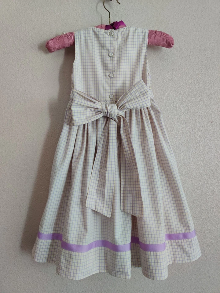 Strasburg Children Cotton Sleeveless Dress Size 4Y Lavender /Yellow Plaid Spring - Image 4 of 4