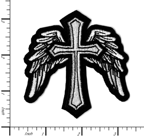 Cruz Gótica con Alas Bordado Parche Hierro Insignia Angélica Cristiana - Imagen 2 de 2