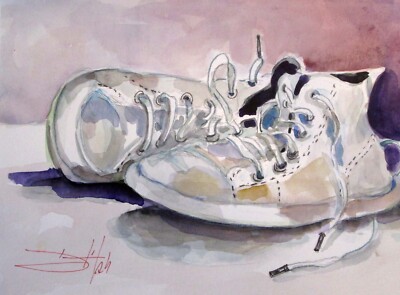 Tennis Shoes by Delilah painting 9x12 watercolor painting art