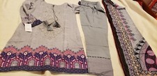 Pakistani/Indian Women's Grey 3 pc suit printed, Embroidery