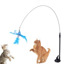 Funny Cat Feather Stick Interactive Handheld Cat Feather Wand With Suction NEW