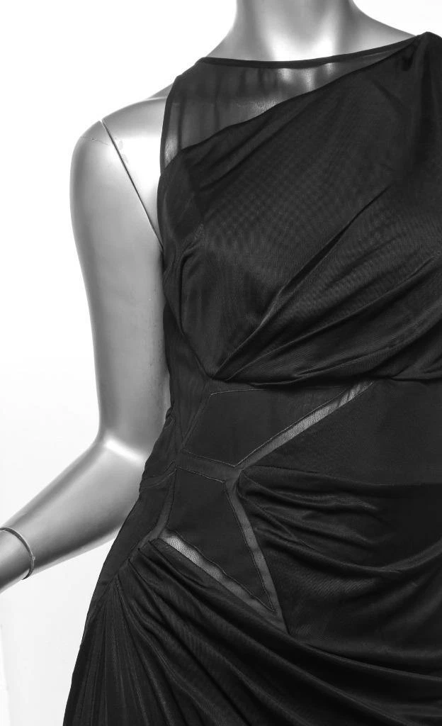 Abito donna VERSACE nero trasparente STAR al ginocchio senza maniche drappeggiato IT42 US6