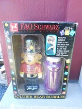 NRFB Vintage FAO Schwarz Plastic Rubber Bear Toy Soldier with Bubble Blower S1