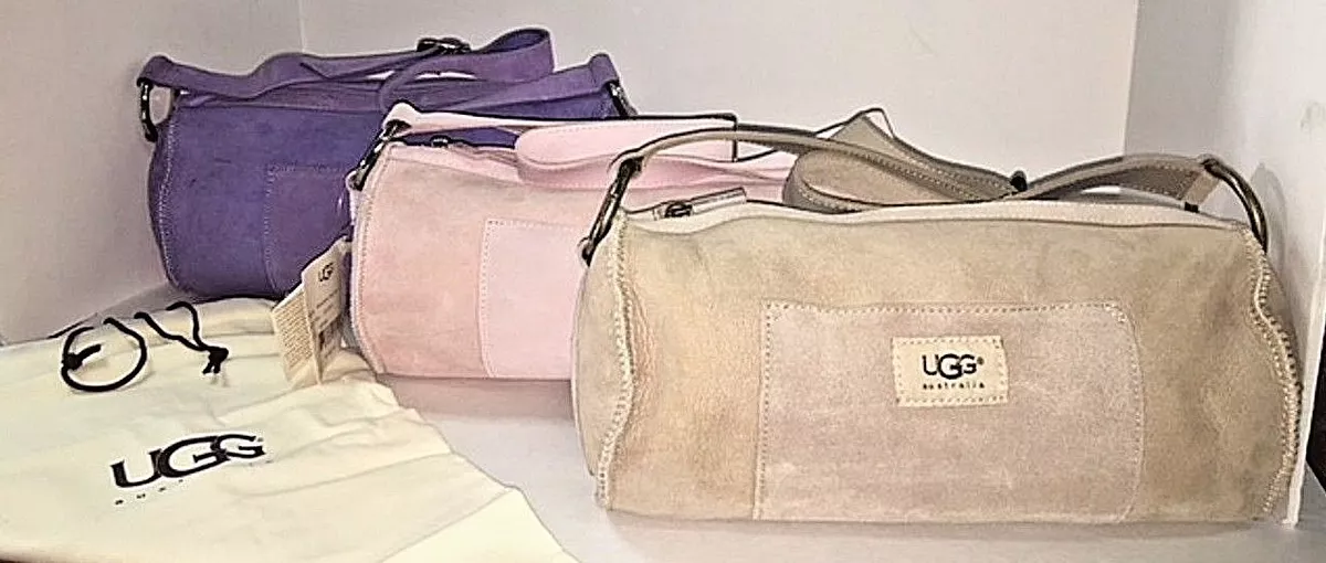 NEW UGG Australia Suede Shearling Sherpa Sheepskin Barrel Roll Hand Bag