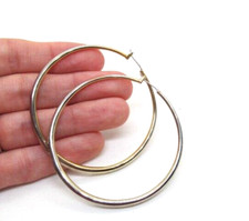 Vintage Graduated Size Large Hoop Subtle Gold Tone to Silver Earrings 2.5 Inch