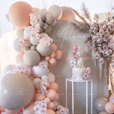 105pcs Peach Grey Balloon Arch Kit Garland Wedding Baby