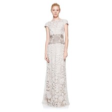 Tadashi Shoji Dress Ivory Latte Pumice Lace Tulle Nomi Formal Evening Size 12