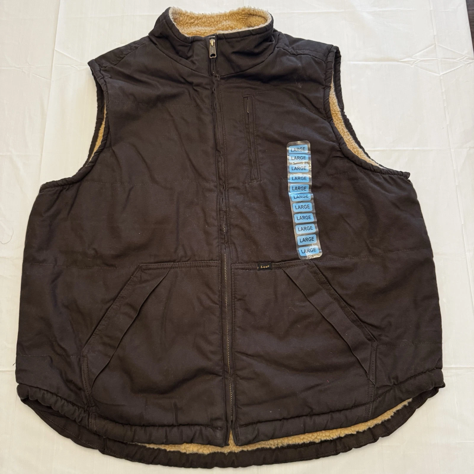 LEE Vest Mens Size L SHERPA LINED WORKWEAR Bitter Chocolate NWT Fishing Camping
