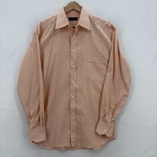 Canali Shirt Mens 16 41 Peach Micro Check Dress Cotton Long Sleeve Made Italy
