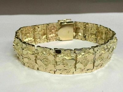 14k Yellow Gold Finish Handmade Adorable Men's Nugget Bracelet 8.5'' Inch