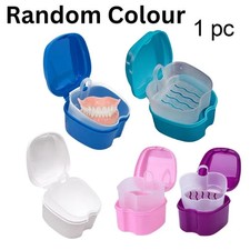 Clean Denture Bath Case Dental False Teeth Storage Box w/Hanging Net Container