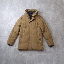 Marks & Spencer Puffer Jacket Men's S Brown Thermowarmth Hooded Snap Inside Zip
