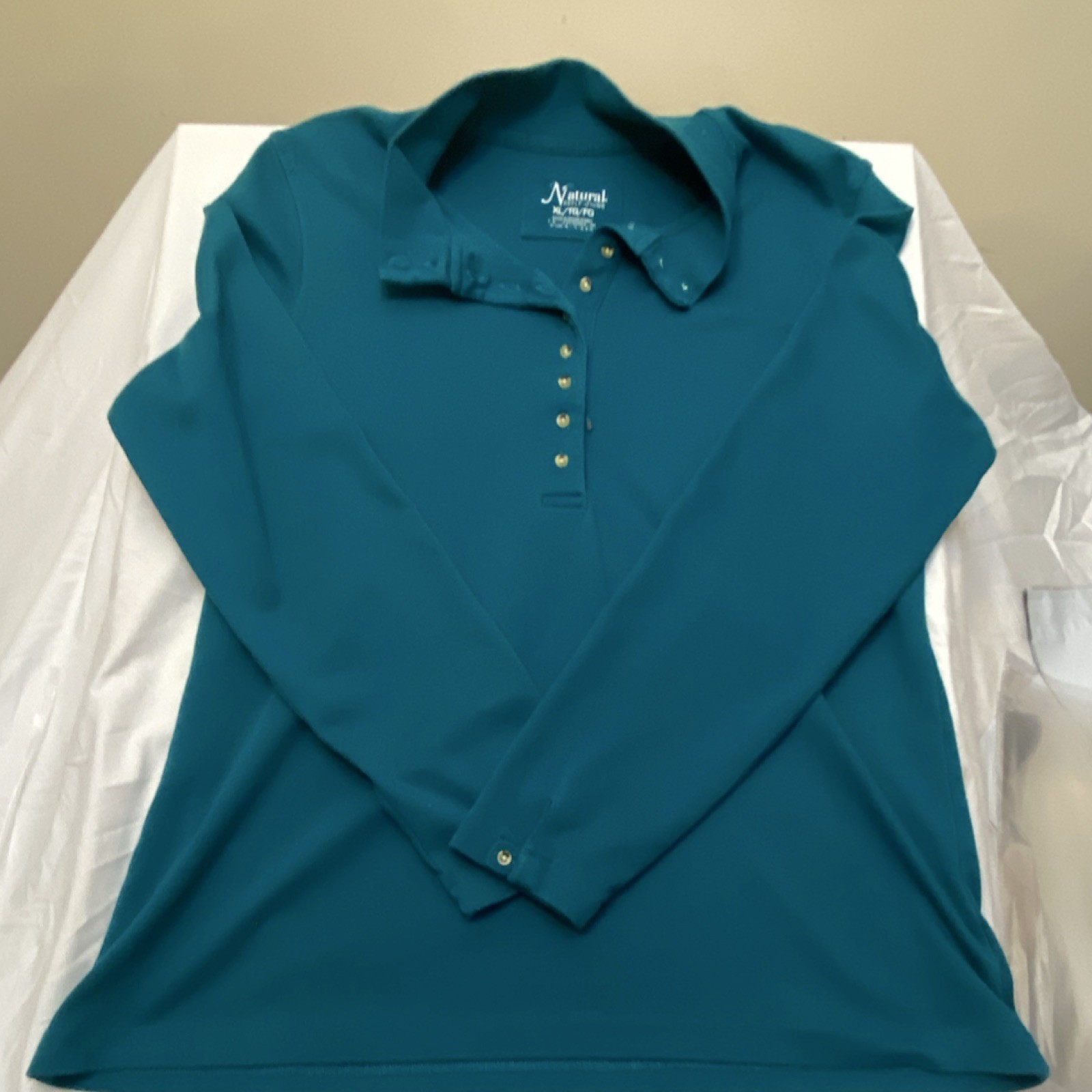 Natural Reflections Women's XL Teal Knit Collared Long Sleeve Button Blouse