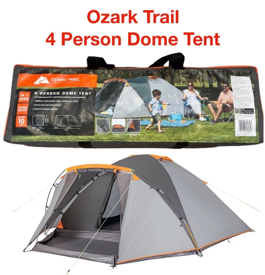 Tienda domo Ozark Trail para 4 personas - Refugio compacto para camping resistente a la intemperie