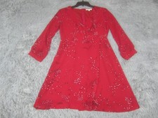 Madewell Dress Womens 2 Red Floral Fit & Flare V Neck 3/4 Sleeve Chiffon Lined