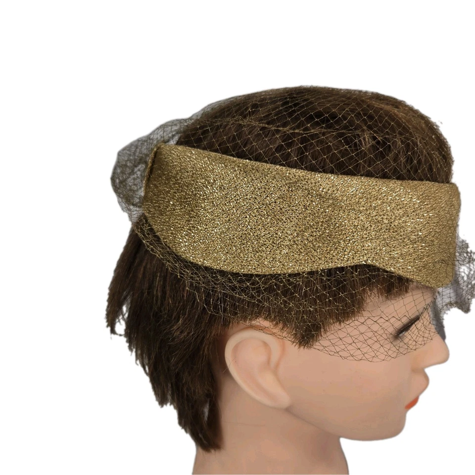 Diadema de malla dorada Fascinador Tocado Boda Fiesta Formal Sombrero Aleta De colección Foto 2 de 4