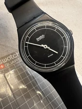 Vintage  1984 Swatch High Tech Mens BLK / WT L Swiss Working W/ Original package