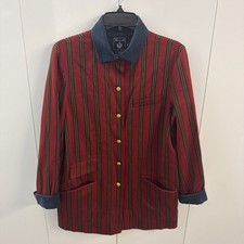 Faconnable Womens Small Striped Office Business Lined Blazer Long Sleeve Pockets