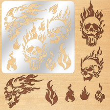 6X6 Inch Metal Skull Stencil - Fire Skull Wood Burning Stencils Template for Hal