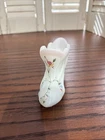 Vintage Fenton satin milk glass hand painted Shoe Slipper signed by L Everson