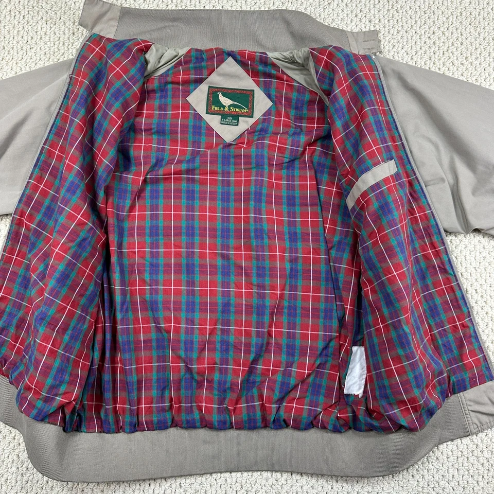 Vtg Field & Stream Harrington Jacket Mens XL Long Khaki Full Zip Plaid Lined - Image 3 of 4