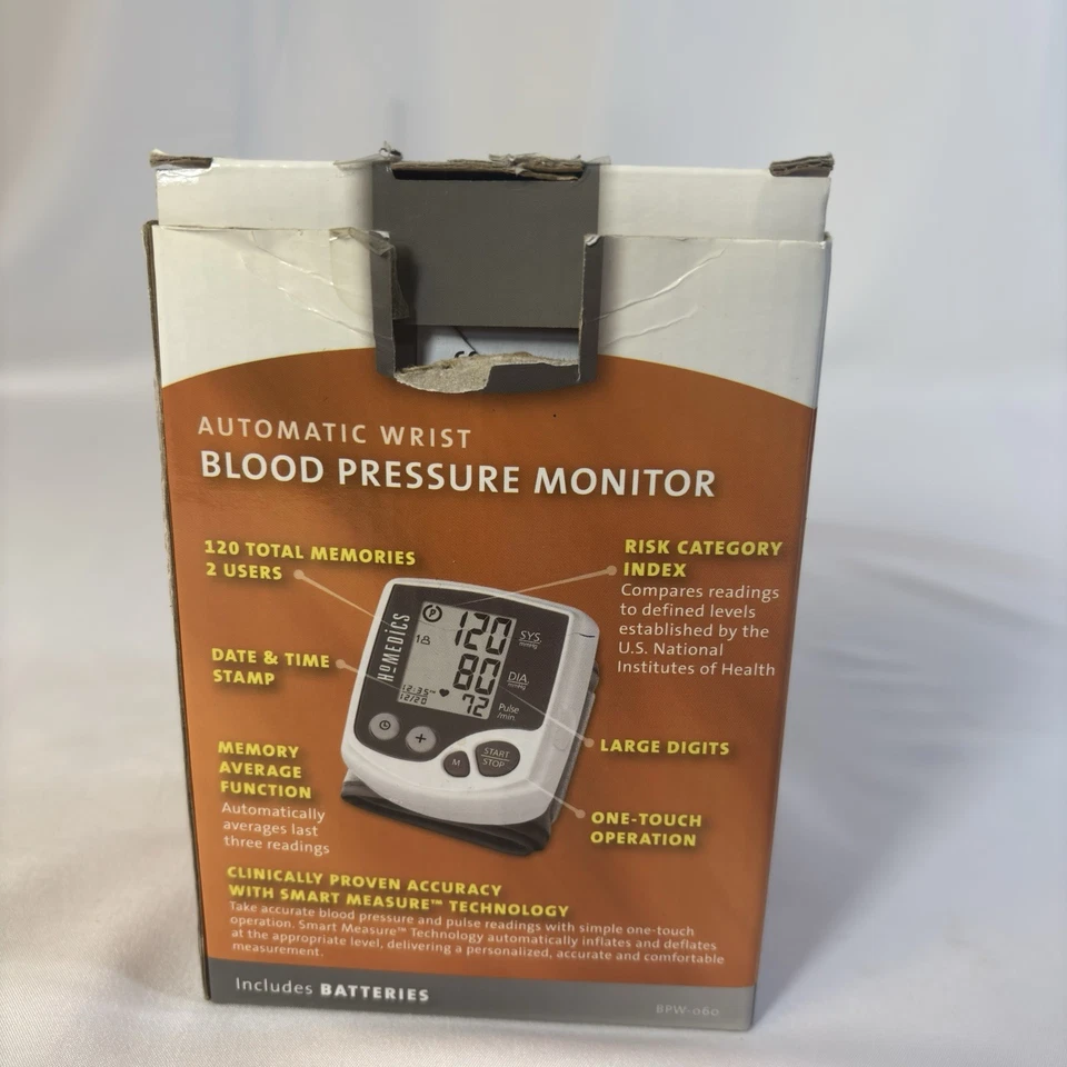 Monitor de presión arterial de muñeca para el hogar 2 usuarios 120 lecturas almacenadas Homedics Foto 4 de 4