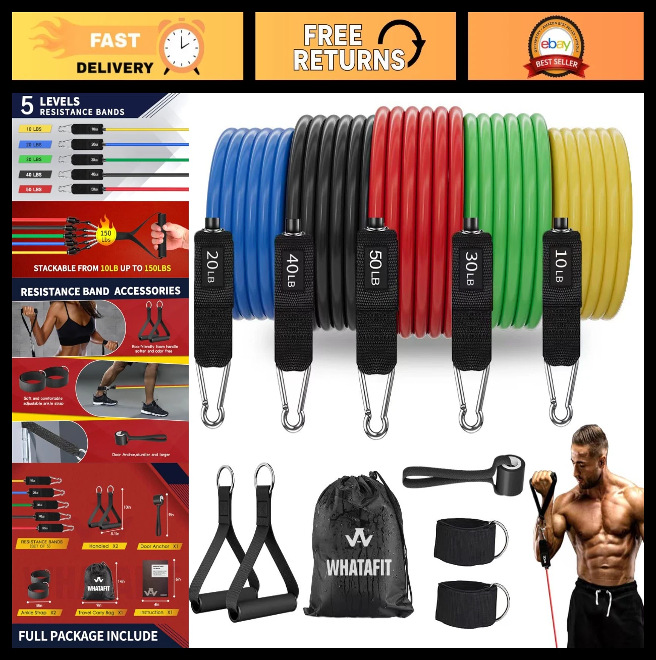 Resistance Bands for Workouts - Exercise Bands with Handles for Strength Trainin