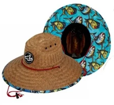 Adult Fisherman Straw Lifeguard Hat - Flex Fit Band Straw Hat Vibrant Fishing OS
