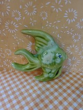 Vintage Ceramic Macrame Fish Bead 3.5 Inch Light Green With Speckles