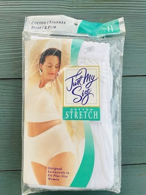 Just My Size Cotton Stretch Brief Panties 2 Pair White Plus Size 11 VTG NOS