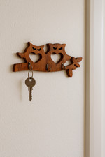Wooden Key Holder "Owls in Love" Handmade Home Decor Hanging Decorative Gift