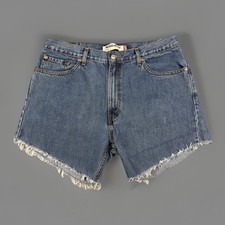 Levi's 505 Jean Shorts Mens 38 Blue Medium Wash Distressed Cut Off Denim