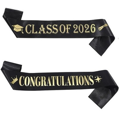 2 Stück Klasse 2025 Graduation Schärpen Schwarz Gold Glückwunsch Schärpe für ...