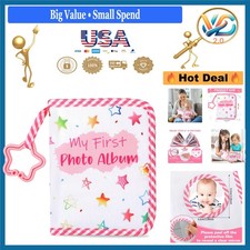 Baby's First Family Photo Album Pink Stars Cloth Memory Book Holds 4x6 Photos