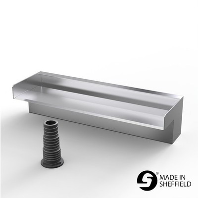 400 mm Edelstahl Wasserfall Wasserklinge Kaskade 60 mm Auslauf - Rückeinlass