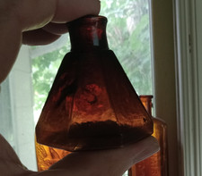 OPEN PONTIL DEEP REDDISH AMBER NEW ENGLAND 8 SIDED UMBRELLA INK BOTTLE PRETTY!