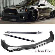 Carbon Front Bumper Lip Spoiler Splitter + Strut Rod For Dodge Charger R/T GT
