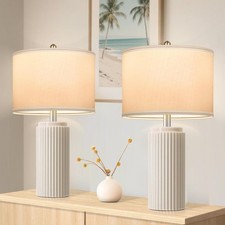 23.5    Beige Modern Ceramic Table Lamps Set of 2 Living Room Farmhouse Bedside