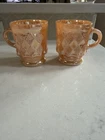 Vintage Anchor Hocking Fire-King Kimberly Orange Milk Glass Mugs Set 2 Luster