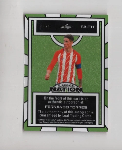 FERNANDO TORRES 1/1 AUTOGRAPH 2025 LEAF FUTBOL NATION ONE OF ONE RED AUTO FA-FT1 - Image 2 of 2