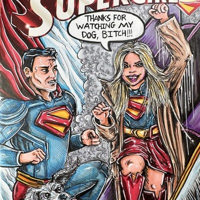 Supergirl Superman And Krypto By Rob Israel Art Sketch Cover DC