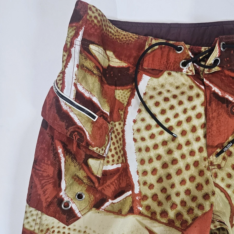 Volcom Stone Swim Trunks Mens 30 Waist Orange Beige Waist Tie Beachy Boardshorts - Image 3 of 4