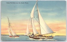 Vintage 1941 Sailing Postcard Under Full Sail Over Sunlit Water