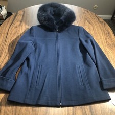 Mackintosh Wool Blend Real Fox Fur Trim Hood Full Zip Coat Jacket Size Large